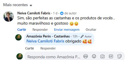 Comentário: são perfeitas as castanhas e os produtos